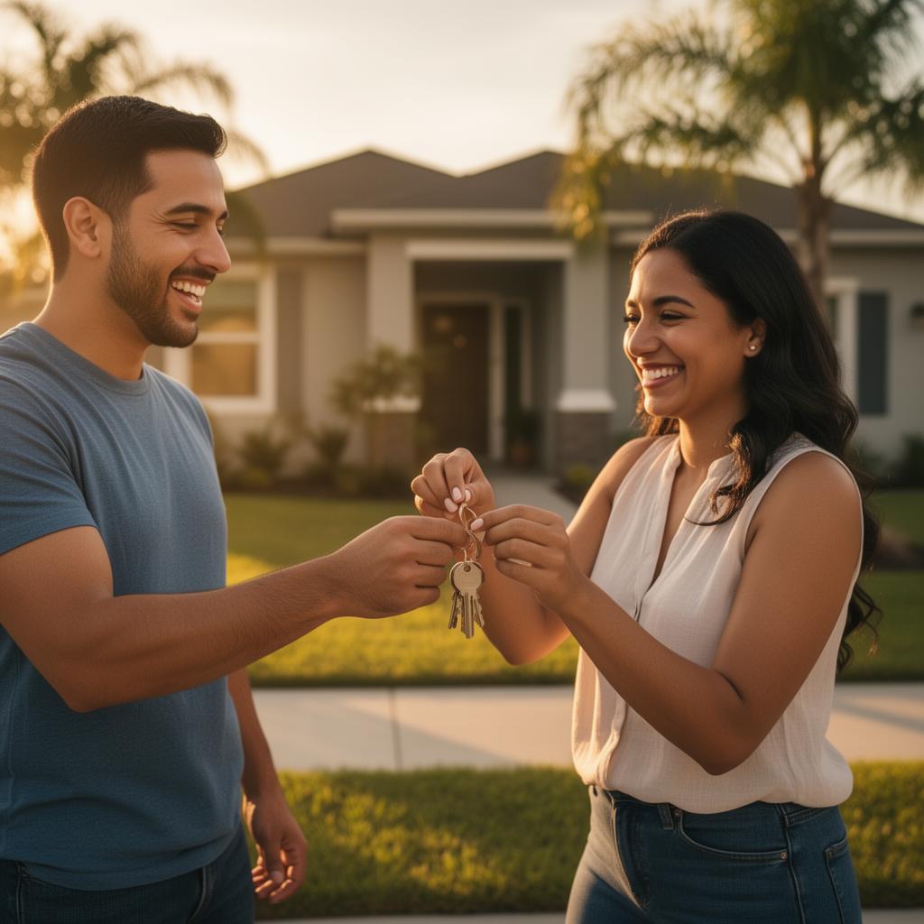 Pareja recibiendo las llaves de su nueva casa